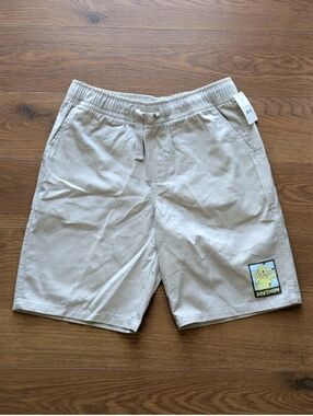 Pokemon Woven Pull On Shorts Pikachu Patch Beige Boys Large NWT